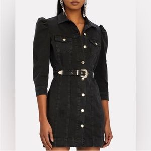 Retrofete Lema Belted Button Front Denim Mini Dress Sz XL black denim